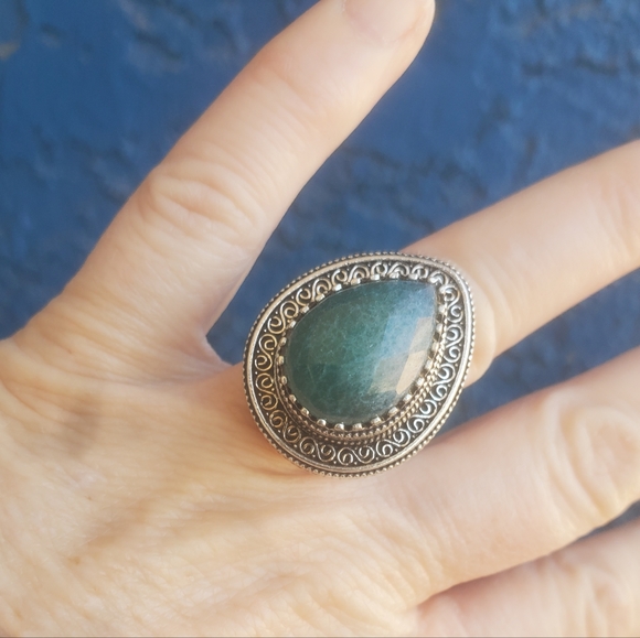 New Green Aventurine Antique Design 925 Silver Statement Ring. - Picture 8 of 16